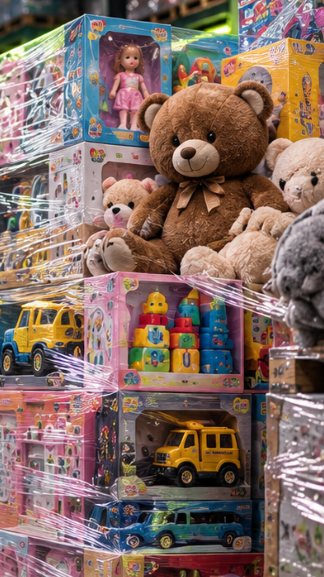 Toy pallets in a wholesale warehouse